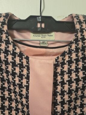 Amanda Smith Pink & Black Houndstooth Skirt And Jacket Suit